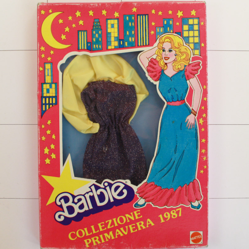 Abendkleid violett/gelb, Barbie Mode 80er Jahre