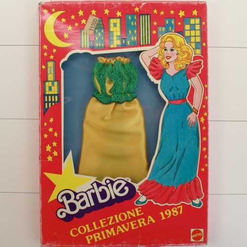 Abendkleid gold/türkis, Barbie Mode 80er Jahre