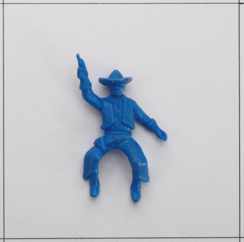 Cowboy-Reiter Pistole hochhaltend, Blau