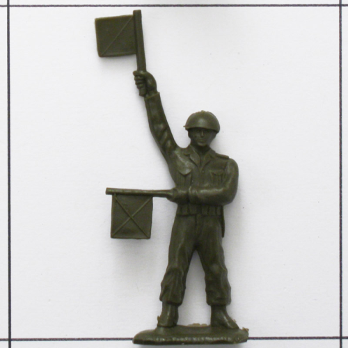 Soldat, Signal gebend, oliv<br />Weichplastik, Bergen Toys