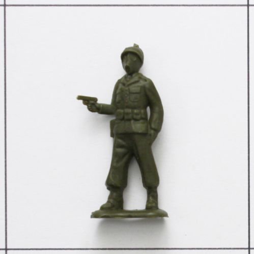 Soldat mit Pistole und Gasmaske, oliv<br />Weichplastik, Bergen Toys