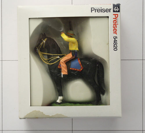 Cowboy, Reiter auf Pferd spähend, 7 cm, Preiser-Elastolin
